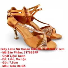 Giày Latin Nữ Sasan Gắn Đá 7176 Gót 7.5cm (7176SS7P) - Nâu Da Bò
