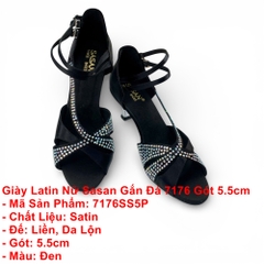 Giày Latin Nữ Sasan Gắn Đá 7176 Gót 5.5cm (7176SS5P) - Đen