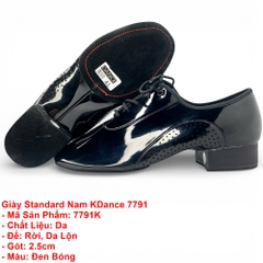 Giày Standard Nam KDance 7791, Đế Rời (7791K) - Đen Bóng