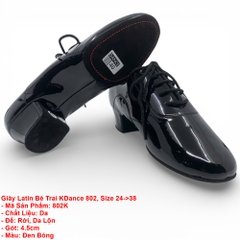 Giày Latin Bé Trai KDance 802, Size 24->38 (802K) - Đen Bóng