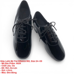 Giày Latin Bé Trai KDance 802, Size 24->38 (802K) - Đen Bóng