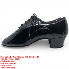 Giày Latin Bé Trai KDance 802, Size 24->38 (802K) - Đen Bóng