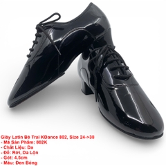 Giày Latin Bé Trai KDance 802, Size 24->38 (802K) - Đen Bóng