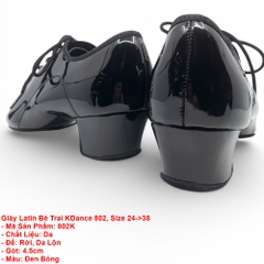 Giày Latin Bé Trai KDance 802, Size 24->38 (802K) - Đen Bóng