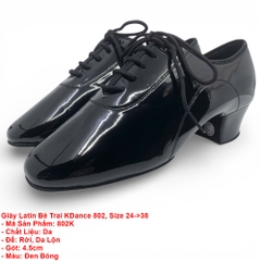 Giày Latin Bé Trai KDance 802, Size 24->38 (802K) - Đen Bóng