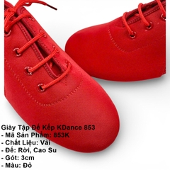 Giày Tập Đế Kếp KDance 853, Size Nhỏ 34->40, Gót 3cm (853K) - Đỏ + Size
