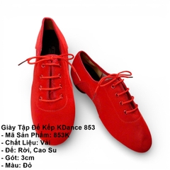 Giày Tập Đế Kếp KDance 853, Size Nhỏ 34->40, Gót 3cm (853K) - Đỏ + Size