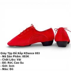 Giày Tập Đế Kếp KDance 853, Size Nhỏ 34->40, Gót 3cm (853K) - Đỏ + Size