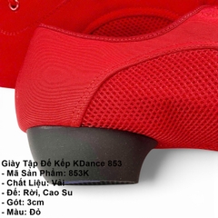 Giày Tập Đế Kếp KDance 853, Size Nhỏ 34->40, Gót 3cm (853K) - Đỏ + Size