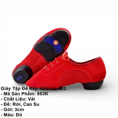 Giày Tập Đế Kếp KDance 853, Size Nhỏ 34->40, Gót 3cm (853K) - Đỏ + Size
