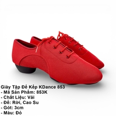 Giày Tập Đế Kếp KDance 853, Size Nhỏ 34->40, Gót 3cm (853K) - Đỏ + Size