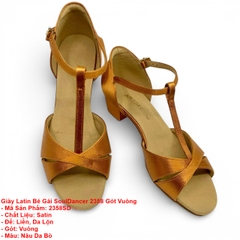 Giày Latin Bé Gái SoulDancer 2358 Gót Vuông (2358SD) - Nâu Da Bò