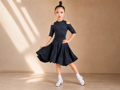 Váy Bé Gái Ngắn Tay Hở Vai (YXL028) - Đen + Size