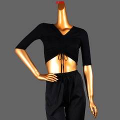 (ANV) Áo Nữ Cộc Tay Dây Rút - Đen + Size