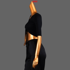 (ANV) Áo Nữ Cộc Tay Dây Rút - Đen + Size