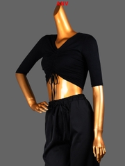 (ANV) Áo Nữ Cộc Tay Dây Rút - Đen + Size