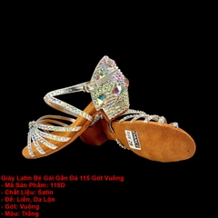 Giày Latin Bé Gái Gắn Đá 115 Gót Vuông (115D) - Trắng