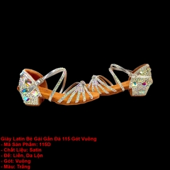 Giày Latin Bé Gái Gắn Đá 115 Gót Vuông (115D) - Trắng
