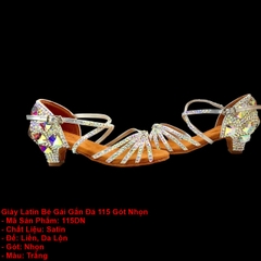 Giày Latin Bé Gái Gắn Đá 115 Gót Nhọn (115DN) - Trắng