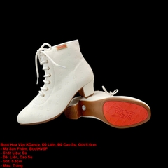 Boot Hoa Văn KDance, Đế Liền, Đế Cao Su, Gót 5.5cm (BootHV5P) - Trắng
