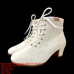 Boot Hoa Văn KDance, Đế Liền, Đế Cao Su, Gót 5.5cm (BootHV5P) - Trắng