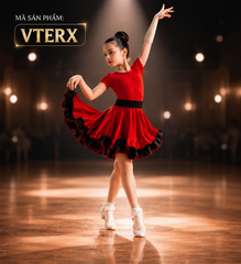 (VTERX) Váy Trẻ Em Ren Xù - Đen Đỏ + Size