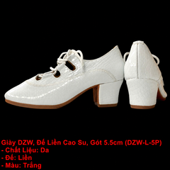 Giày DZW, Đế Liền Cao Su, Gót 5.5cm (DZW-L-5P) - Màu Trắng