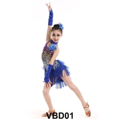 Váy Bé Gái Biểu Diễn (VBD01) - Xanh Nước Biển + Size
