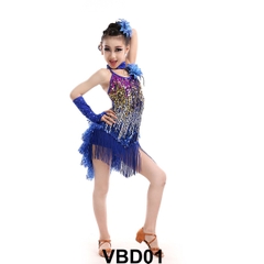 Váy Bé Gái Biểu Diễn (VBD01) - Xanh Nước Biển + Size