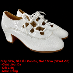 Giày DZW, Đế Liền Cao Su, Gót 5.5cm (DZW-L-5P) - Màu Trắng