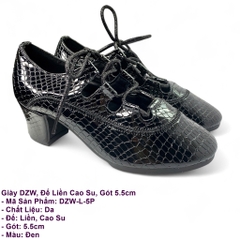 Giày DZW, Đế Liền Cao Su, Gót 5.5cm (DZW-L-5P) - Màu Đen