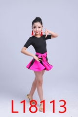(L18113) Váy Trẻ Em Ngắn Tay Thắt Lưng Nơ - Hồng Đào + Size