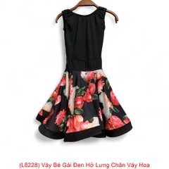 (L8228) Váy Bé Gái Đen Hở Lưng Chân Váy Hoa - Đen + Size