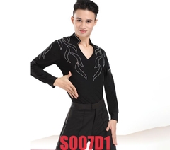 (S007D1) Áo Latin Nam Cổ Chữ V Dài Tay - Đen + Size