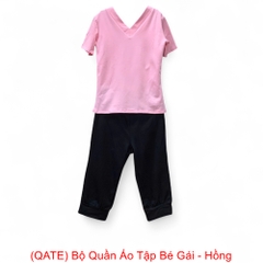 (QATE) Bộ Quần Áo Tập Bé Gái - Hồng + Size