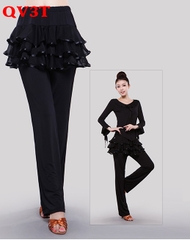 Quần Váy Tập Nữ , Đuôi Váy 3 Tầng (QV3T) - Đen + Size