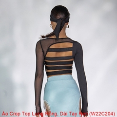(WJJDance) Áo Crop Top Lưng Rỗng, Dài Tay Ren W22C204 (W22C204) - Đen + Size
