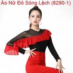 (Aidixing) Áo Nữ Đỏ Sóng Lệch (8290-1) - Đỏ Đen + Size