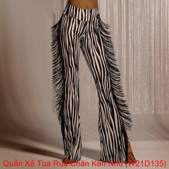 (WJJDance) Quần Xẻ Tua Rua Chân Kèn Nhỏ (W21D135) - Đen Trắng + Size