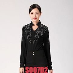 Áo Latin Nữ Cổ Chữ V Dài Tay (S007) - Đen + Size