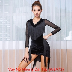 (WJJDance) Váy Nữ Nhung Dài Tay (W8A72) - Đen + Size