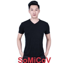 (SoMiCoV) Áo Sơ Mi Nam Cộc Tay Cổ Chữ V - Đen