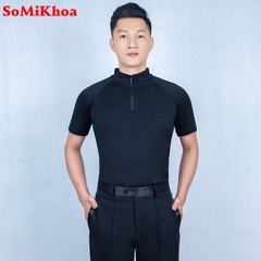 Áo Sơ Mi Nam Cộc Tay - Cổ Đứng Có Khoá Kéo (SoMiKhoa) - Đen + Size