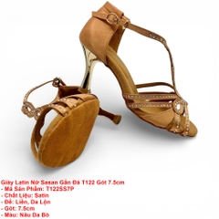 Giày Latin Nữ Sasan Gắn Đá T122 Gót 7.5cm (T122SS7P) - Nâu Da Bò