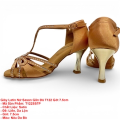 Giày Latin Nữ Sasan Gắn Đá T122 Gót 7.5cm (T122SS7P) - Nâu Da Bò