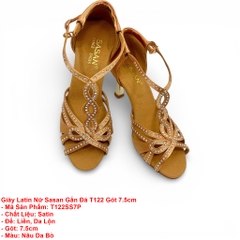 Giày Latin Nữ Sasan Gắn Đá T122 Gót 7.5cm (T122SS7P) - Nâu Da Bò