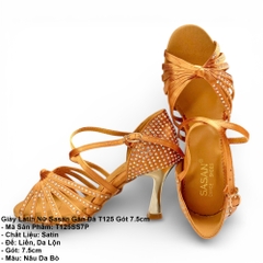Giày Latin Nữ Sasan Gắn Đá T125 Gót 7.5cm (T125SS7P) - Nâu Da Bò