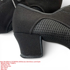 Giày Tập KDance T1T Đế Rời, Đế Da Lộn, Gót 5.5cm, Lưới Cạnh (T1D5P-L) - Đen