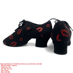 Giày Tập KDance T1T Đế Rời, Đế Da Lộn, Gót 5.5cm, Lưới Cạnh (T1D5P-L) - Môi