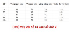 (T98) Váy Dài Xẻ Tà Cao Cổ Chữ V - Xanh + Size